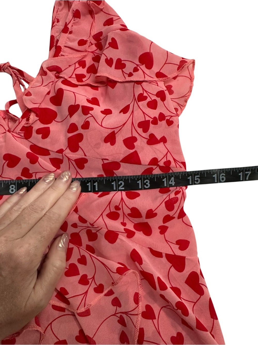 NASTY GAL / Pink & Red Heart Ruffle Romper / Size 8 / New Without Tags / Fairy - Picture 9 of 10